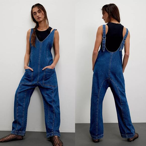 Free People High Roller denim jumpsuit size XS - Picture 1 of 6